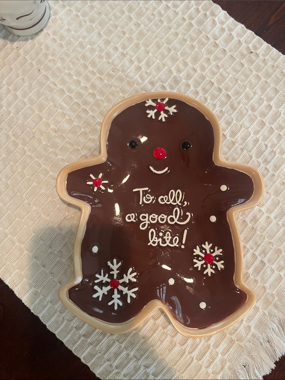 Hallmark Brown Gingerbread Man Serving Platter with Red and White Accents